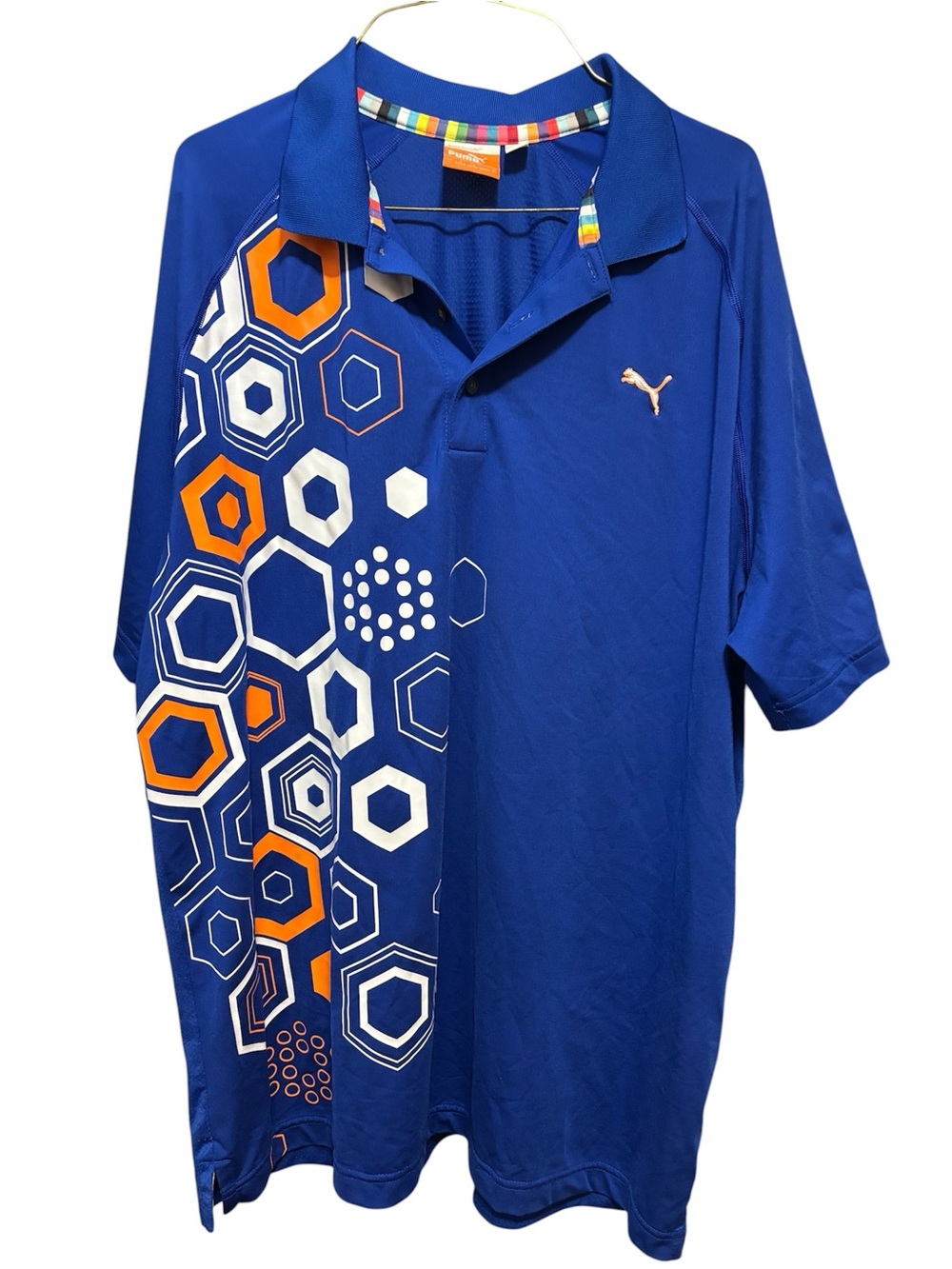 Puma Men’s Royal Blue Polo with Orange & White Hex Graphics